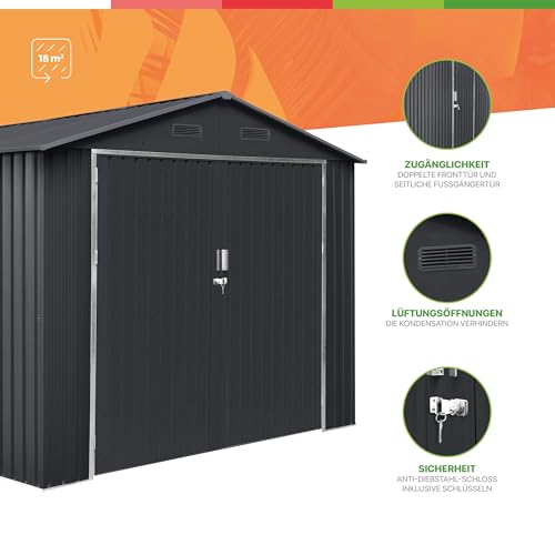 Garaje Metalico Tonsberg 18m2 – 602x300x232cm – Resguardo Exterior para Coche - Cierre de Seguridad con Llave - 4 Rejillas Anticondensación - Puerta Amplia - Cochera Cobertizo Jardín Almacenaje - imagen 5