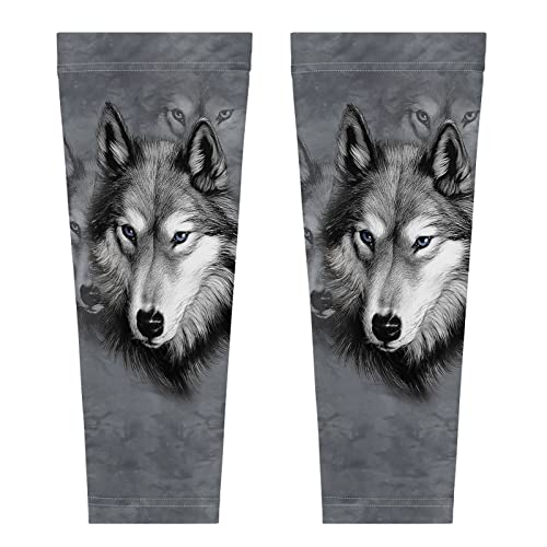 Fusurire Grey Wolf Men's Cycling Leg Warmers Calf Compression Sleeves, 2 Packs Boys Leg Compression Socks Calf Support Sleeves For Running Cycling Climbing #TOP1