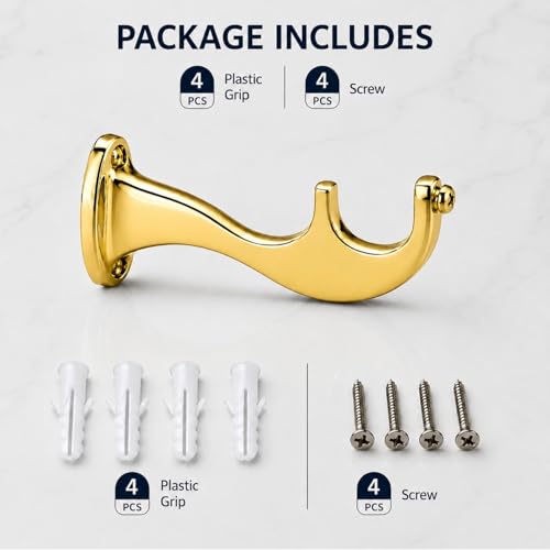 Image of Elite Aluminum Curtain Rod Brackets - Heavy-Duty Wall Mount Clamps for Curtain Rod Support for Door and Window Curtain Rods with Screw and Wall Plug - Pack of 2PCS (Royal Gold)