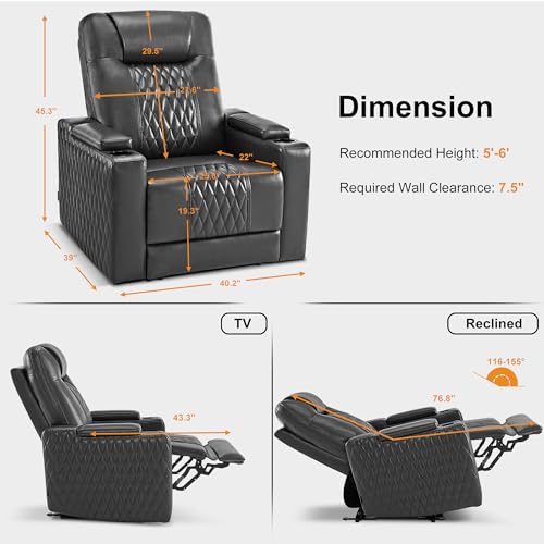 MCombo Adjustable Power Recliner Chair with USB & LED Light - Grey Faux Leather