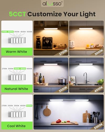 Image of ALUSSO 12 Inch LED Under Cabinet Lighting Hardwired 120V, 5CCT Color Selectable 2700K-5000K Dimmable 6W 480LM High Brightness, CRI 90+ Strip Linkable Under Counter Lights for Kitchen Sink, 1 Pack