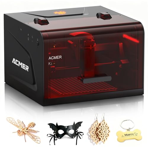 ACMER K1 Máquina de Grabadora Laser 12000mW, Clase 1 Cortadora Láser Pequeña Cerrada de Seguridad, Área de Grabado 150×150mm, Cortadora Láser de Alta Precisión para DIY Madera,Metal,Acrílico,Cuero,etc