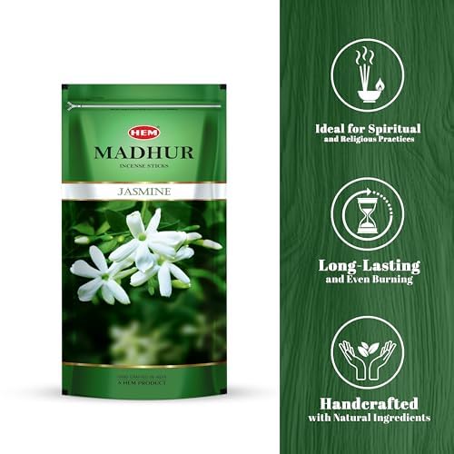 Image of Hem Madhur Jasmine Incense Sticks - Pack of 3 | Premium Agarbatti in Reuseable Zip Pouch for Puja, Meditation, Spirituality & Home Freshness | Soothing Aroma | Burns 35-40 Min | Approx 300 Stick