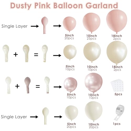 Image of Boho Dusty Pink Balloons Garland Arch Kit, Double Stuffed White Pearl Balloon Blush Neutral Pink Latex Balloons for Birthday Bridal Shower Party Decorations