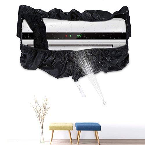 Air Conditioner Cover Household Dust Washing Protector with Water Pipe for 3P (Black)