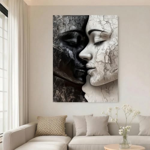 Tableau abstrait visage féminin brisé : peinture moderne salon 45x60