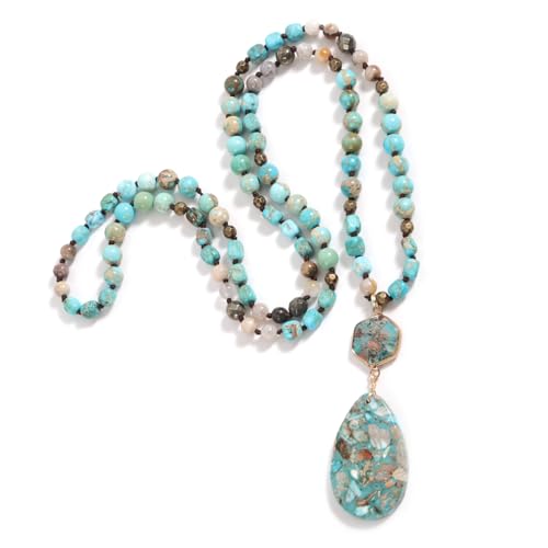 Mikovivi Collar Bohemio para Mujer/Hombre Largo, 90cm con Cuentas de Piedra Natural Hecho a Mano Estilo Bohemio con Chakras