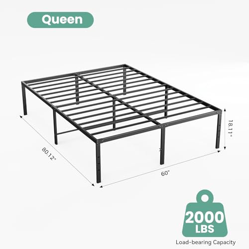 Image of Sweetcrispy Queen Size 18 Inch Platform Bed Frame, Heavy Duty Metal Foundation Frame, Noise-Free Sturdy Steel Slats, Underbed Storage, No Box Spring Needed, Quick Setup