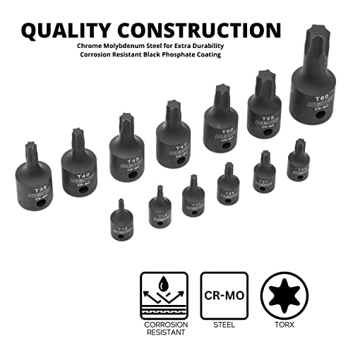 NEIKO 10281B Impact Torx Bit Socket Set, 1/4", 3/8" and 1/2" Drive, 6 Point Star Sockets, Heavy Duty Impact Grade Cr-Mo, T10 to T60 High Impact, Professional Grade Auto & Motorcycle Mechanic Socket by NEIKO - Image 4