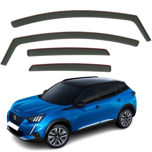 AirFlux Lot de 4 déflecteurs d'air compatibles avec Peugeot 2008 e-2008 MK2 2020-2025, Style Aérodynamique, Couleur Fumé foncé, Installation Auto-adhésif,...