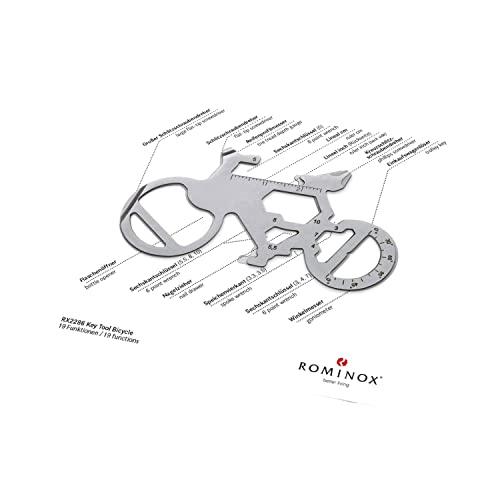 Geschenkartikel: ROMINOX Key Tool Bicycle, 19 Funktionen, Schlüsselanhänger Fahrrad, Mountainbike, Gravel Bike, Edelstahl Multitool, Multifunktionswerkzeug, Kleinigkeit für Adventskalender
