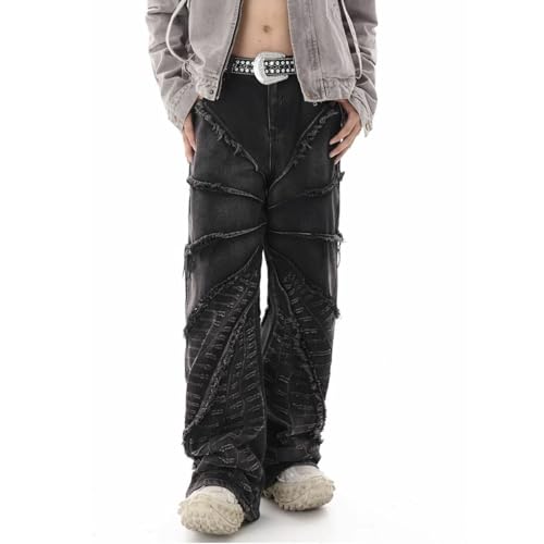 Y2K Jeans Men's Hip Hop Vintage Jeans Gothic Spider Web Ragged Edge Loose Wide Leg Pants
