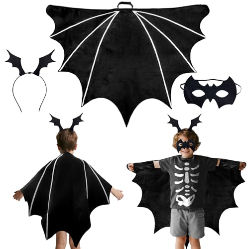 ZoneYan Disfraz de Murciélago para Niño, Disfraz Halloween Niñas, Disfraz de Vampiro, Halloween Ala De Murciélago, Disfrazs Poncho Murciélago Negro Niños Halloweens