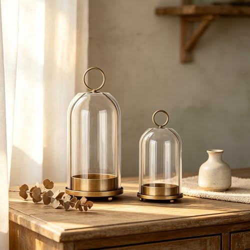Metal Candle Holder,Hurricane Glass Candle Holders,Brass Base Dome Glass
