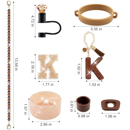 Hpebl 8PCS Brown for Stanley Cup Accessories 30/40 OZ Bling Rhinestones Initials Charms for Stanley Decorations Tumbler Accessories Set Including Diamond Straw Topper, Silicone Tumbler Boot(Letter T) - image 3