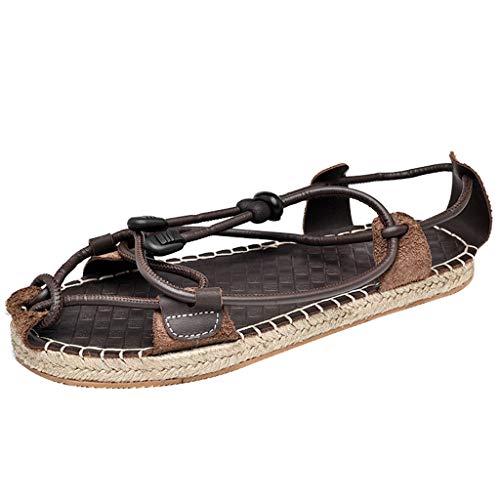 routinfly Sandalias De Paja De Verano para Hombres, Sandalias Romanas Zapatos Romanas con Cordones Simples Antideslizantes De Estilo Étnico...