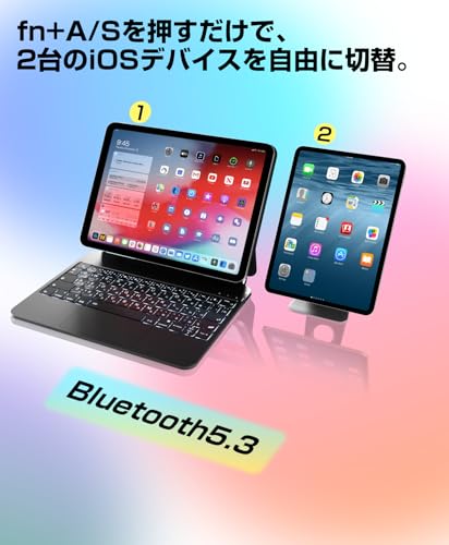 undefined Rucceko iPad用 キーボード付きケース マジックキーボード 2024 iPad Air6(M2) 11インチ iPadAir第4/5世代 10.9インチ iPad Pro11インチ 第1/2/3/4世代対応 magic keyboard 磁気吸着 フローティングカンチレバースタンド バックライト付き 大きい高精度タッチパッド付き JIS日本語配列 bluetooth 5.3 キーボード ワイヤレス ブルートゥース 2台のiOSデバイス切り替え可能 アイパッド ブラック の商品画像 4