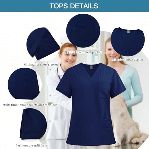 VIAOLI Scrubs Set Multiple pockets V-Neck Top and Drawstring Scrub Pant - Medical Uniform Women Scrub Set Clearance