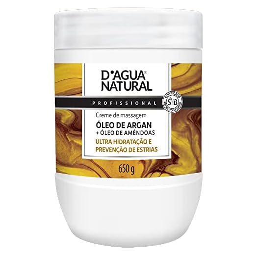 Creme de Massagem Óleo de Argan e Amêndoas, D'agua Natural, 650g
