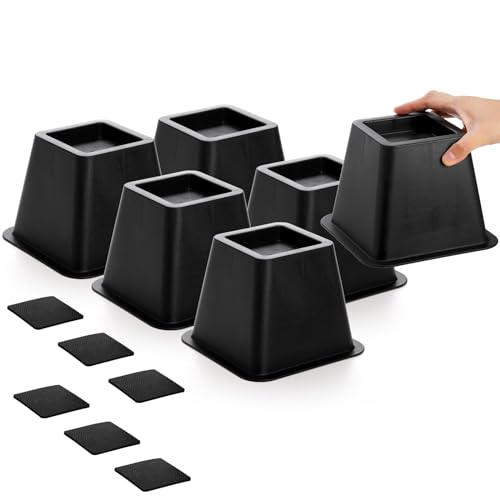 Mezchi Bed Risers 4 Inch Heavy Duty, 6 Pack Durable Plastic Furniture Lifts, Supports 2200 lbs for Bed, Sofa, Desk, Non-Slip & Stackable Design by Mezchi - Used condition - US$17.44