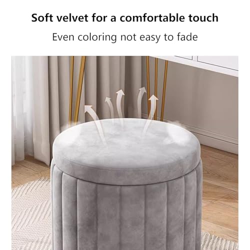 Tabouret pouf rangement rond en velours blanc avec structure bois