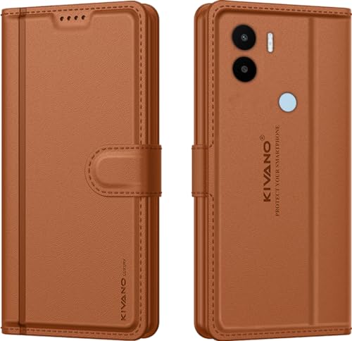 Image of KIVANO LUXE Compatible for Redmi A2 Plus /Poco C51 / Poco C50 / Redmi A1 Plus Luxury Handmade Leather Magnetic Flip Folio Case | Card Holder & Kickstand | Slim Protective Cover | Unisex - Brown