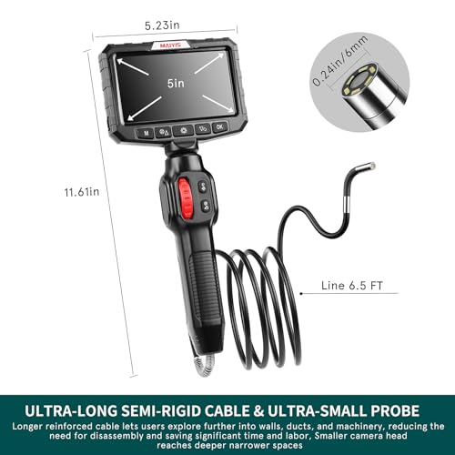 MAIYIS Two-Way Articulating Borescope Camera with Light, 0.24 in Mini Inspection Camera with 5 in HD Screen, 6.5ft Semi-Rigid Snake Cable Endoscope for Wall, Engine, HVAC and Plumbing Checks by MAIYIS - Image 2