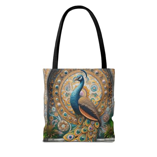 Premium Peacock Mosaic Tile Architecture Tote Bag with Reinforced Stitching2