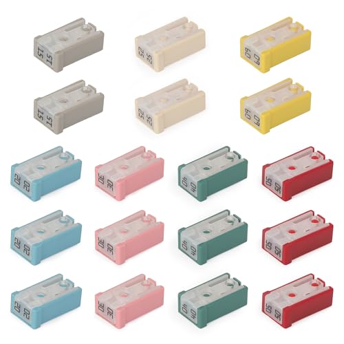 Qoroos 18Pcs Mini Slotted Automotive MCASE Shaped Cartridge Fuse Kit 15A 20A 25A 30A 40A 50A 60A 32V Shaped Cartridge Fuse Kit Car Fuses Assortment Kit Replacement Fuses
