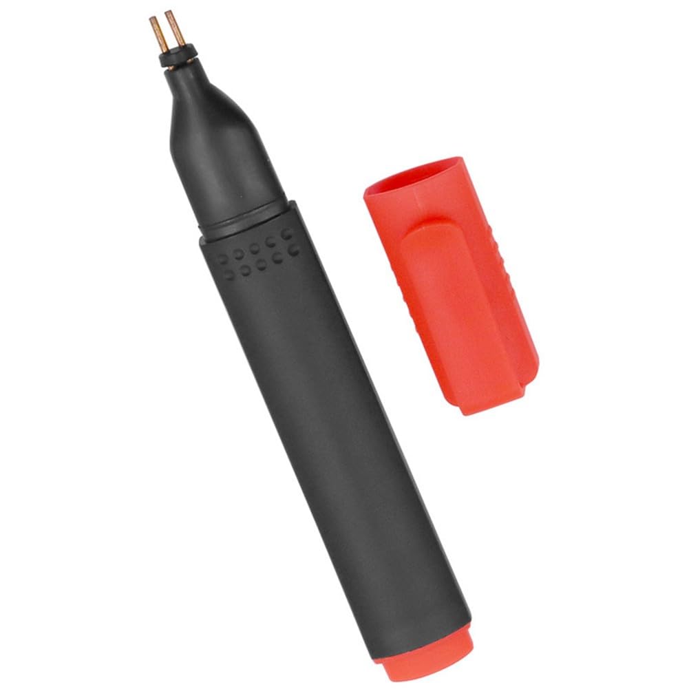 Leitfähiger Erdungsprüfer Stift zur Prüfung der elektrischen Durchgängigkeit von geerdeten Produkten - 124 x 18 mm, Kunststoffgehäuse, inklusive 3 LR41-Batterien, Schwarz & Rot