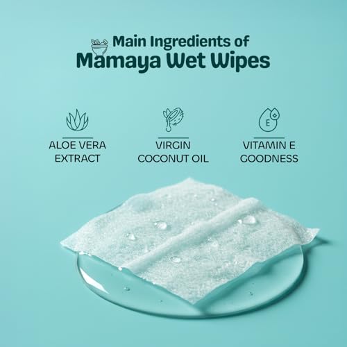 Image of Mamaya Bamboo Baby Wipes (Pack of 8) | Enriched with Virgin Coconut Oil & Aloe Vera | pH 5.5 Alcohol-Free Wipes for New Born Baby | Wet Wipes for Baby Combo Offers