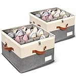 2 Pack Shoe Organizer for Closet, Adjustable Shoe Box Storage Containers, Large Foldable Shoe Bins with Clear Cover, Space Saving Shoes Holder with 4 Handles, Fits 16-32 Pairs, Beige
