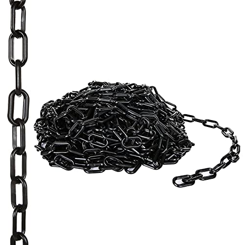 Acrux7 Plastic Chain 82 FT. 1.5 Inch Diameter Black Plastic Chain Link Light Weight UV Protected Plastic Chain Barrier for Hanging Halloween Fake Chains Decoration Chains Cosplay