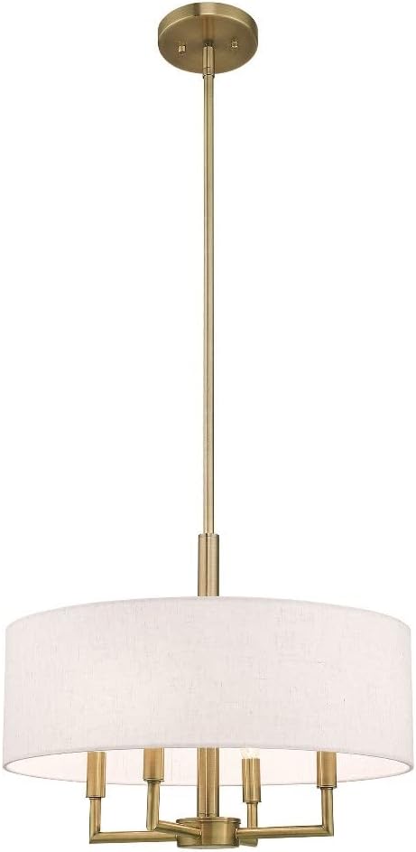 Livex Lighting 42604-01 Meridian - Four Light Chandelier, Antique Brass Finish with Oatmeal Fabric Shade