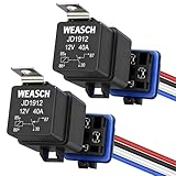Weasch 2 Stück Wasserdichtes Relais-Set, 12V 40A, 4-poliger SPST, robuste 14 AWG, verzinnte Kupferdrähte, Automobil-Relais und Kabelbaum-Set für Automobil, Auto, Marine, Boot