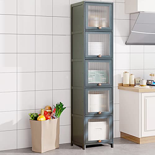 PHUSTJKL 食器棚 (スリム) 隙間収納 キッチン収納 幅30x高さ172x奥行32cm 竹製 カップボード 家電収納棚 キッチン家電収納 一人暮らし 収納棚 大容量 キッチン リビングルーム ベッドルーム 組立品-グレー