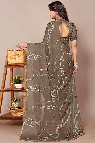 Image of MIRCHI FASHION Saree for Woman Chiffon Georgette Geometric Printed | Lightweight Farewell and Women's Office Sari with Blouse Piece