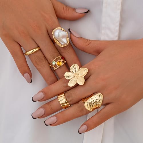 Rings for Women Adjustable Chunky Rings Set Vintage Wide Colorful Flower Stackable Ring for Women Thick Statement Ring Chunky Jewlery3