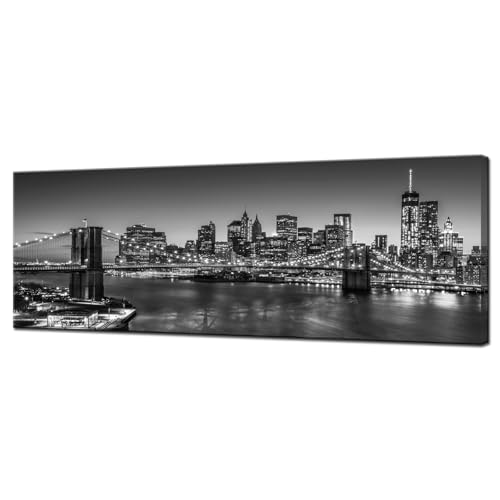 Biuteawal - Black and White Brooklyn Bridge Canvas Wall Art New Y...