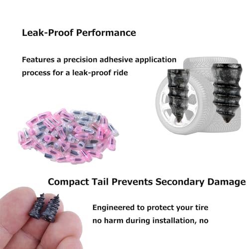 Image of Tire Repair Rubber Kit-Screw in Tire Plugs Heavy Duty, Vacuum Spiral Screws, No Jack Flat Tire Tool for Car /Truck /SUV /Motorcycle /Tractor /ATV /Bicycle - Universal Plugs with Box, 2 Sizes (60)