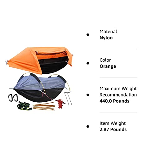 Patent Camping Hammock With Mosquito Net And Rainfly Cover, Orange/Grey #TOP7