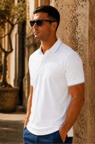 Image of Louis Philippe Men's Regular Fit Active Stretch Fabric Light Weight & Breathable Fine Knit Pique Fabric Half Sleeve Solid Polo Tshirt