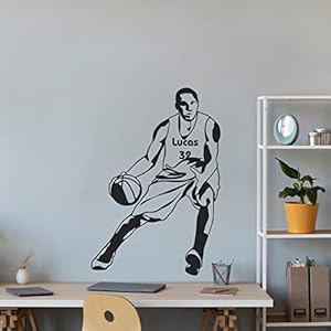 Personalized Basketball Stickers with Player Dribbling Ball and Personal Name – Personalized Wall D?cor for Boys Bedroom – Boys Name Wall Decal with Player