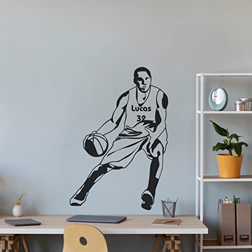 Personalized Basketball Stickers with Player Dribbling Ball and Personal Name – Personalized Wall D?cor for Boys Bedroom – Boys Name Wall Decal with Player