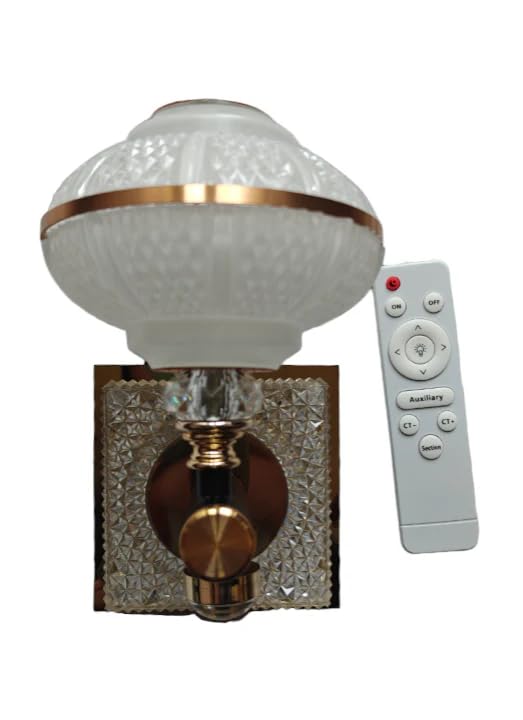 Vintage Round Crystal Wall Light Sconce in Gold with Remote (3 Colour Tones) - Pre-Wired Light for Home, Office, Restaurants, Hotel - Small Business Seller.