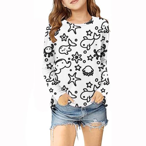 Camisas genéricas para niñas y niños, cuello redondo, casual, divertidas, pintadas a mano, ropa para niñas, camisetas holgadas, color personalizado, 12- Blanco, 5 años