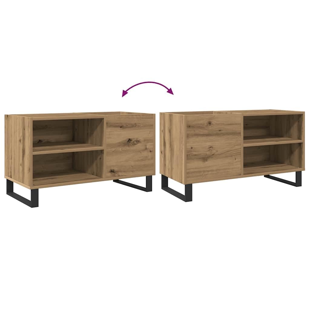 Armadietto per dischi in rovere Artisan, scaffale in vinile, 84,5 x 38 x 48 cm, stabile supporto per dischi in legno con gambe in ferro, mobile audio HiFi per collezione di album LP