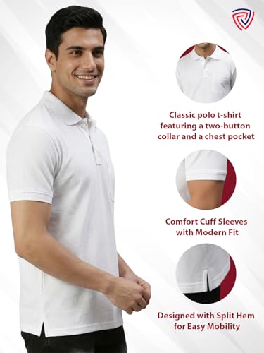 Image of Lux Cozi Men's Polo T-Shirt Regular Fit Half Sleeves with Pocket | Cotton Blend Polo Neck Collar T-Shirt for Men | Casual, Office Comfortable Breathable T-Shirt | Stylish Plain Tee