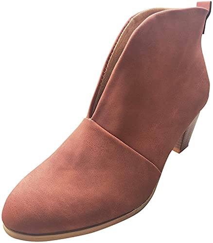 Kookmean Bottes pour femme, bottines tendance à talon botte botte en cuir Fahsion Bottines de randonnée, marron, 39 EU Cover