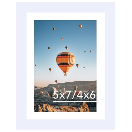 Image of JCJMY 5x7 Picture Frame White with 4x6 Mat for Wall Hanging or Tabletop, Display Photo 4x6 with Mat or 5x7 Without Mat, 5 by 7 Wall Gallery Poster Photo Frame with Shatter Resistant Plexiglass, White
